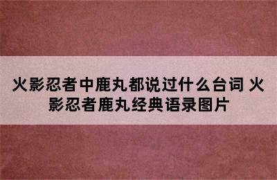 火影忍者中鹿丸都说过什么台词 火影忍者鹿丸经典语录图片